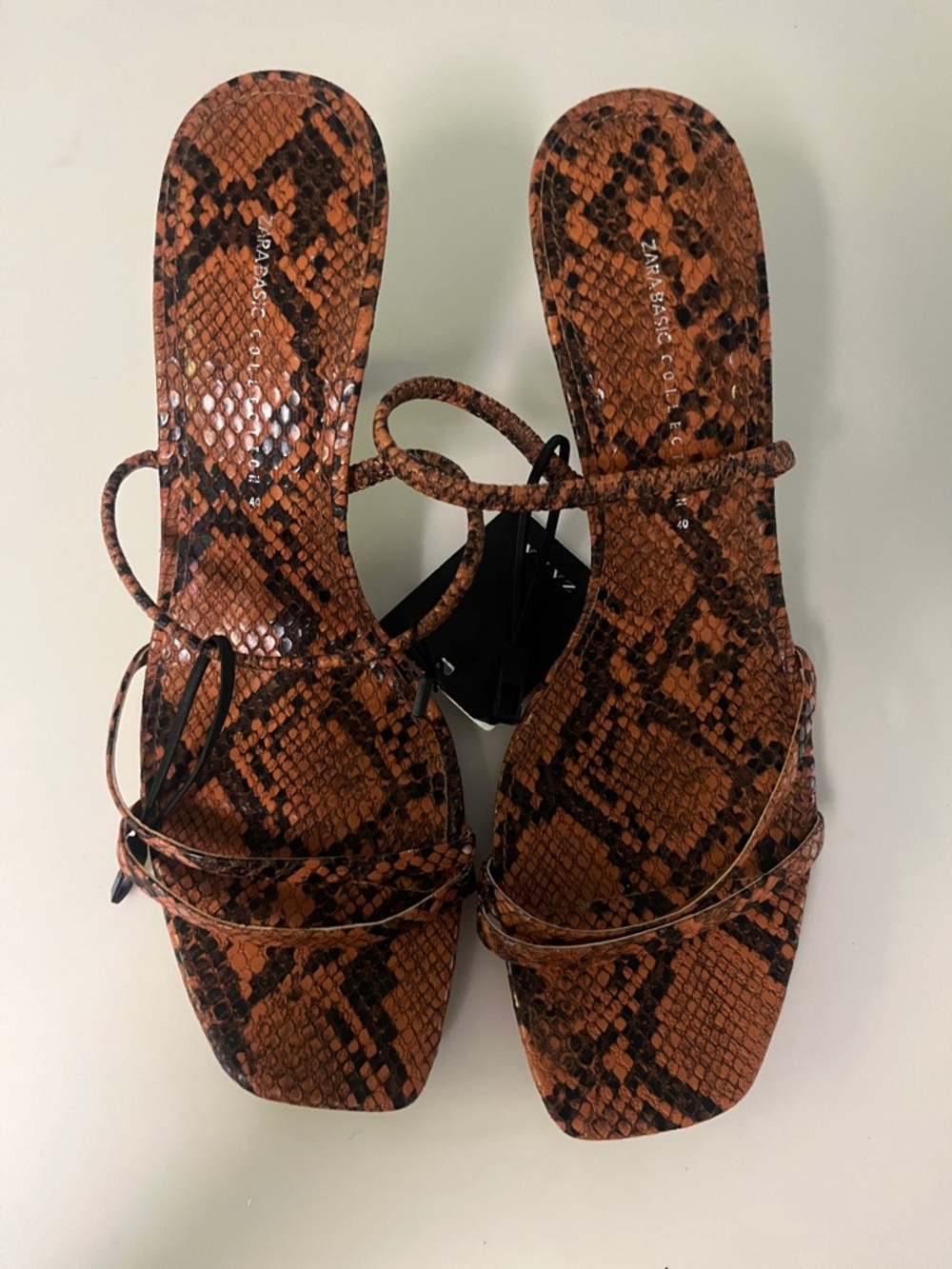 Zara Brown Snake-Print Strappy Mules